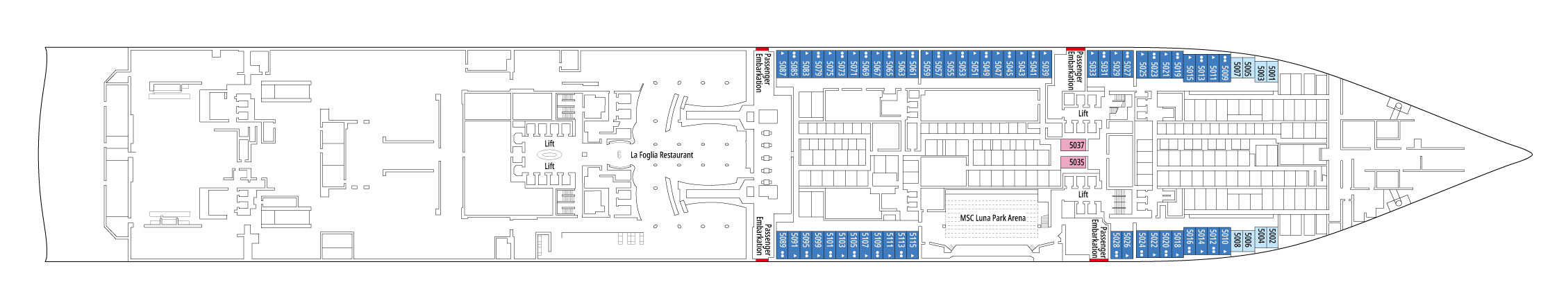 Планы палуб MSC World Europa: Палуба 5