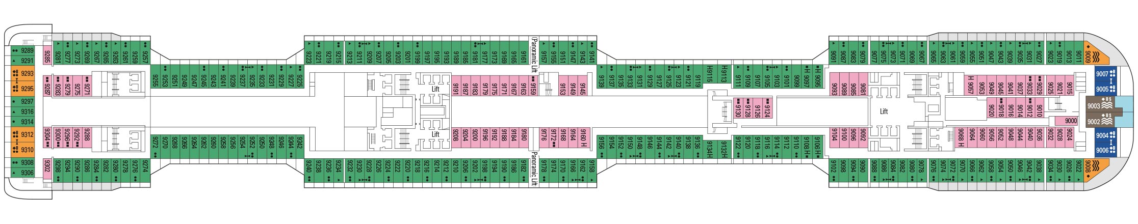 Планы палуб MSC Virtuosa: Палуба 9